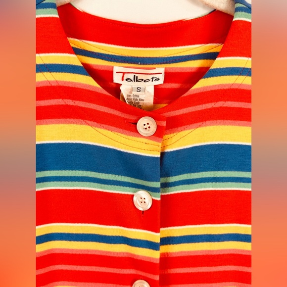 Vintage Talbots Striped Button Front Short Sleeve Dress Pleated Skirt Sm… - Picture 4 of 7